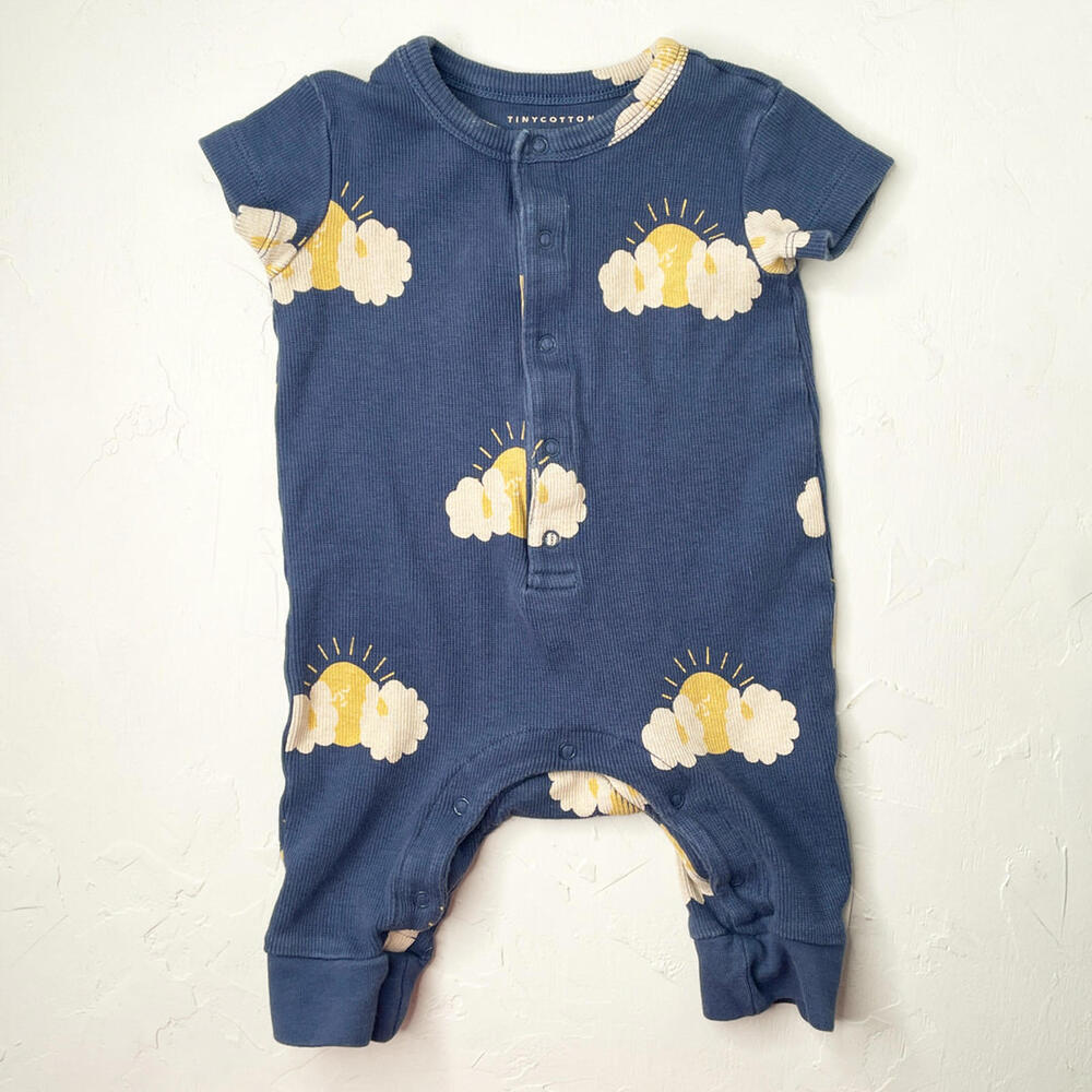 Tinycottons Baby Romper with Sun & Cloud Print, Size 3M